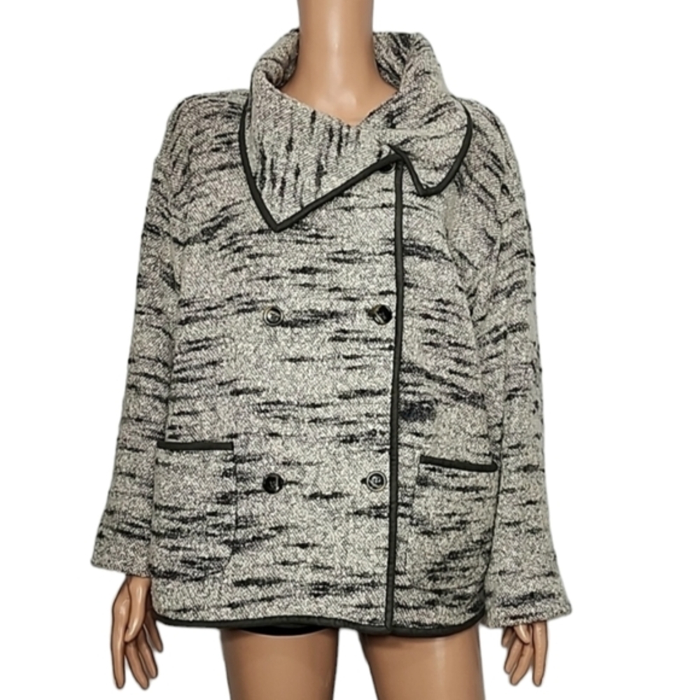 Doncaster Women's Blazer Jacket Wool Double Breast Gris/Ivory long sleeve Size M